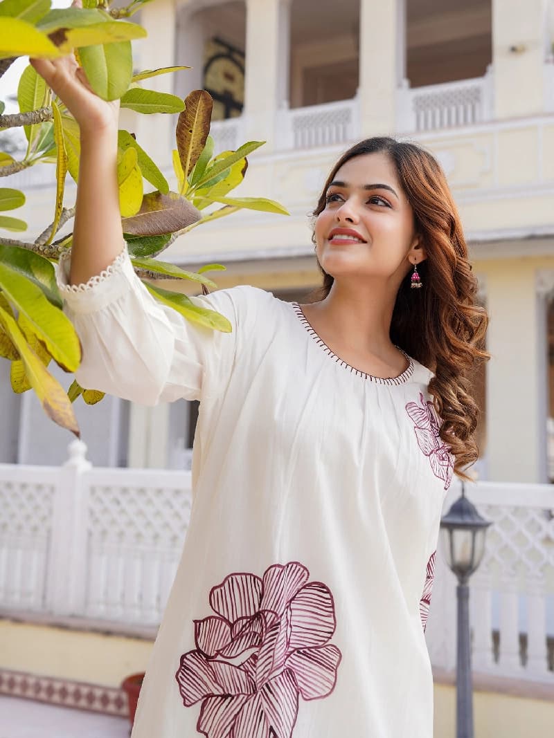 Women's White Festive Kurta Set