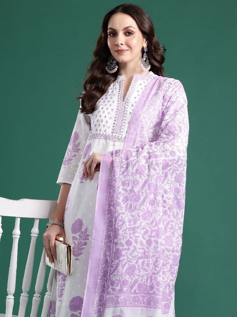 Women's White Festive Kurta Set