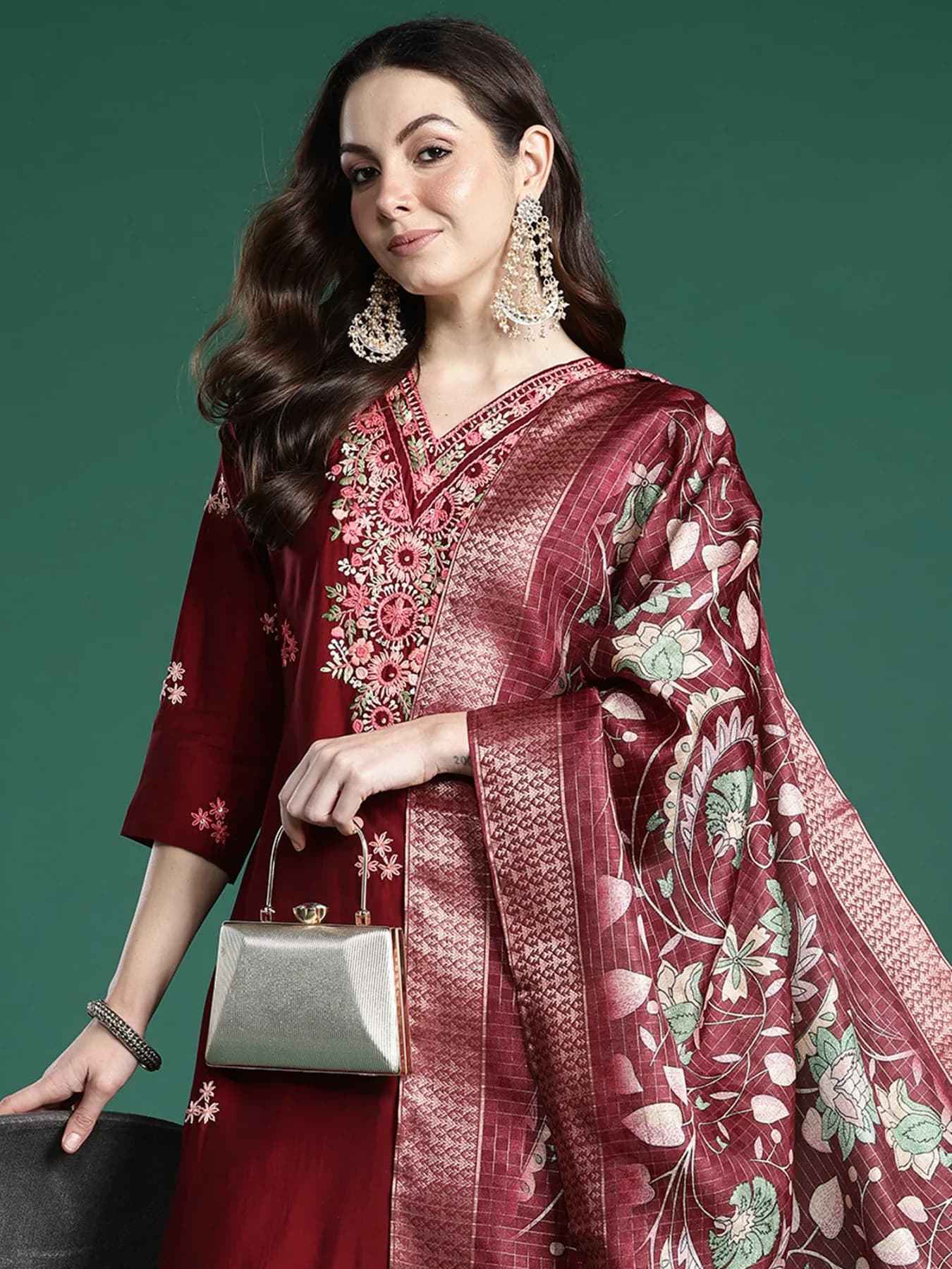 Women's Red Festive Kurta Set