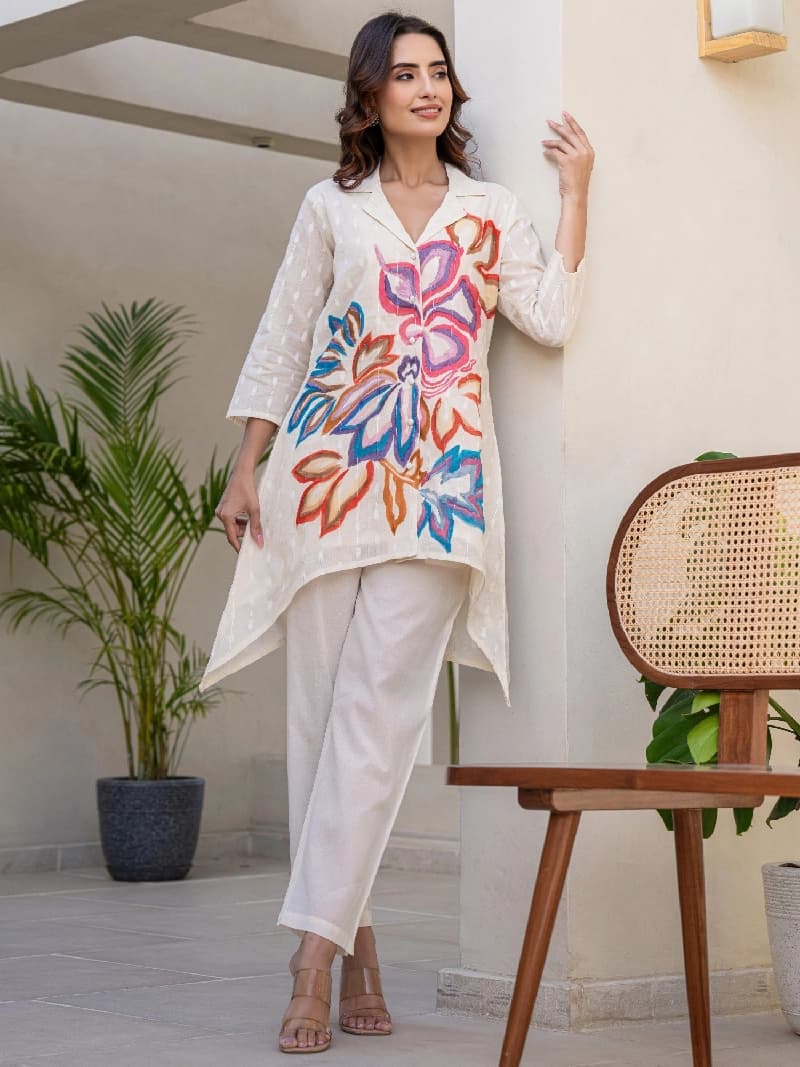 Women's White Festive Kurta Set