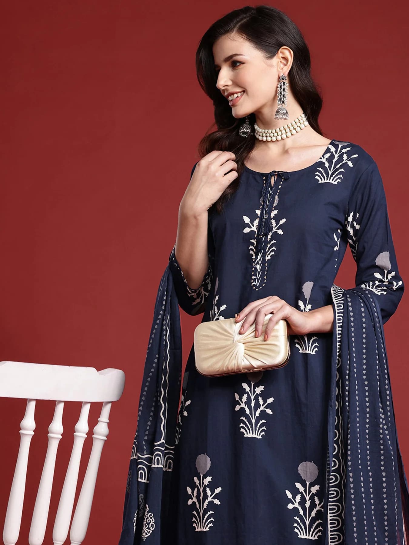 Women's Navy Festive Kurta Set