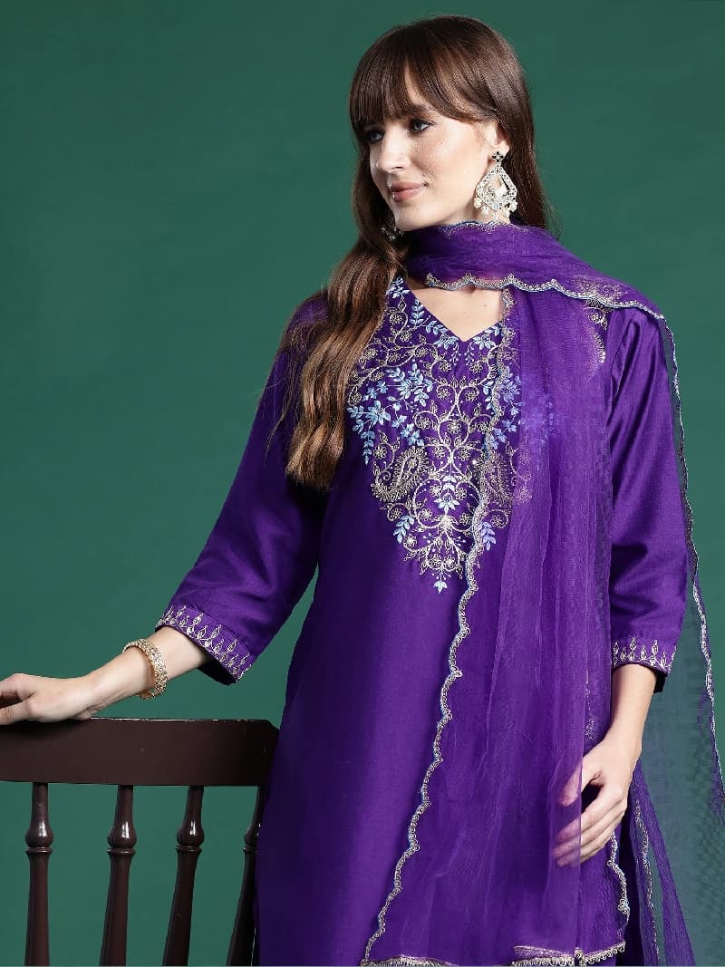 Women's Purple Festive Kurta Set