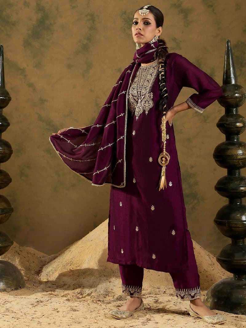 Women's Red Festive Kurta Set