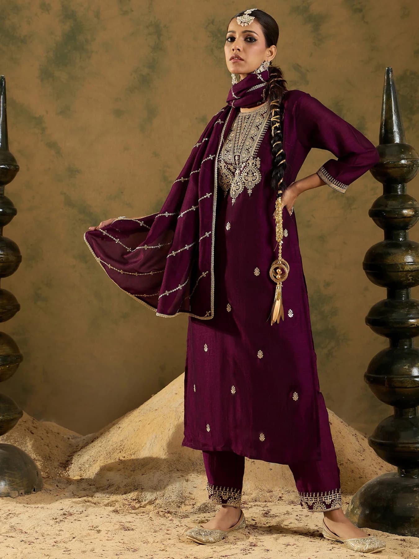 Women's Red Festive Kurta Set