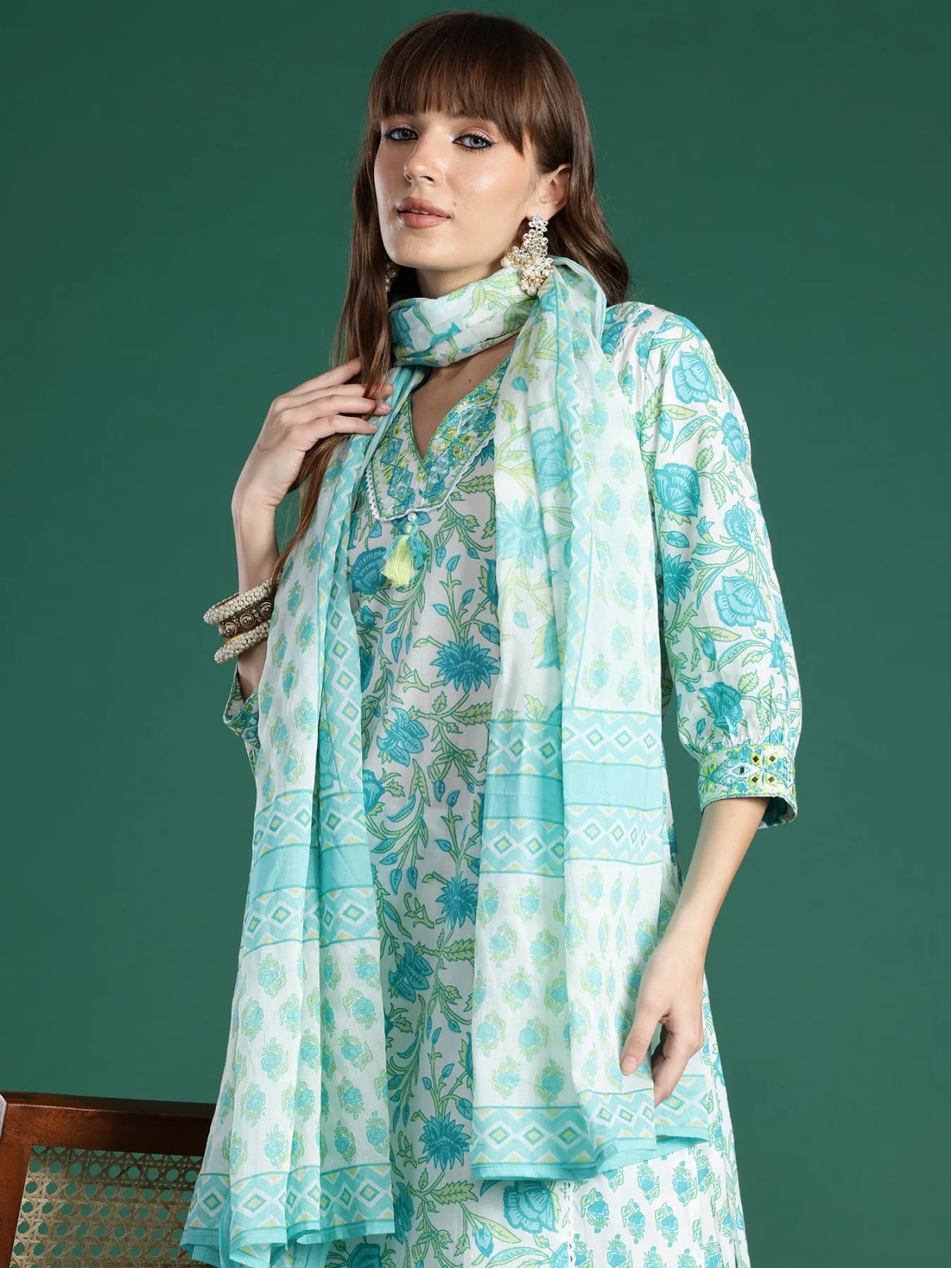 Women's White Festive Kurta Set