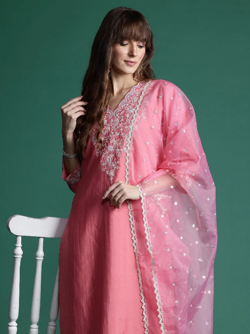 Women's Pink Festive Kurta Set