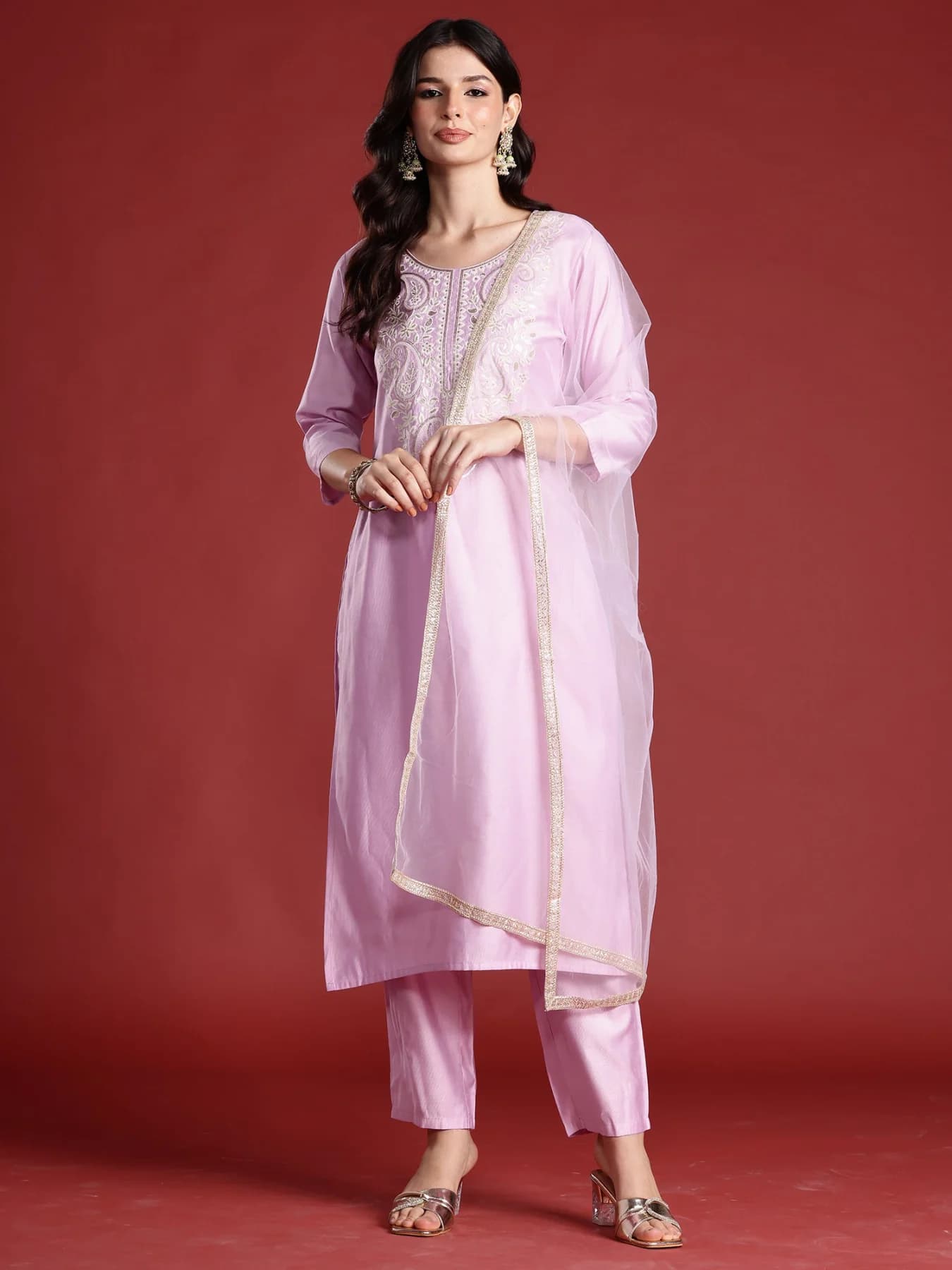 Women's Pink Festive Kurta Set