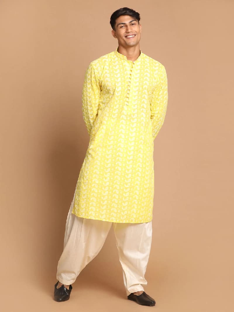 Men's Yellow Festive Printed Kurta Set