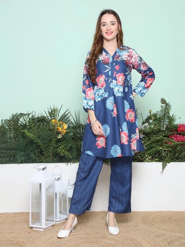 Women's Blue Casual Kurta Set