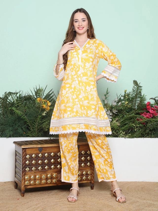 Women's Yellow Casual Kurta Set