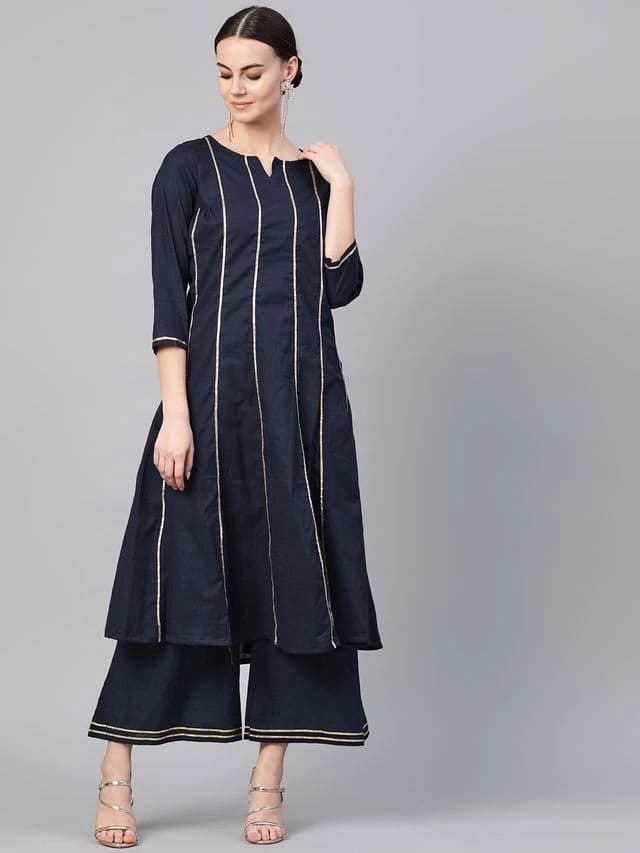 Women's Blue Casual Kurta Set