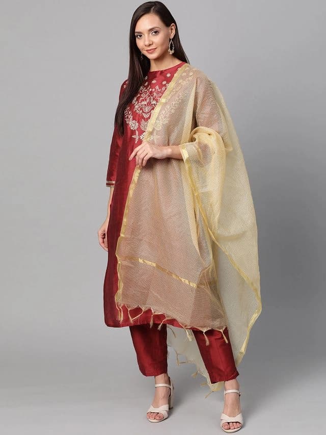 Women's Red Casual Kurta Set