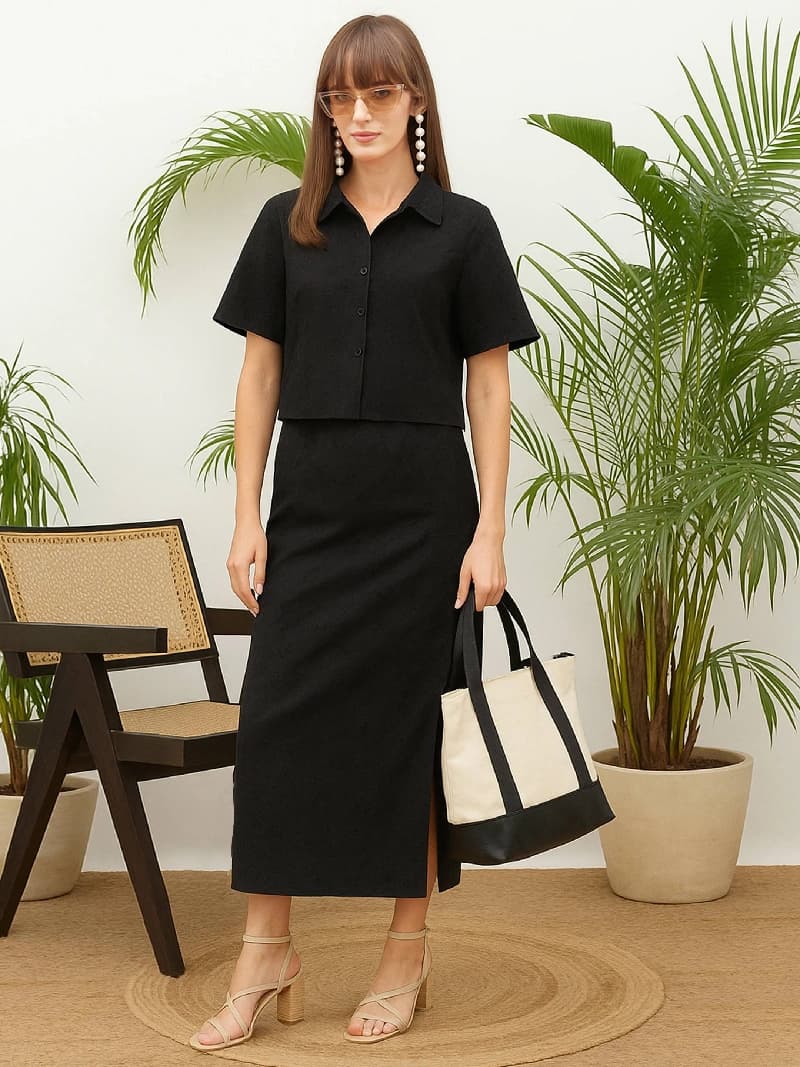 Women's Black Casual Co-ords Set