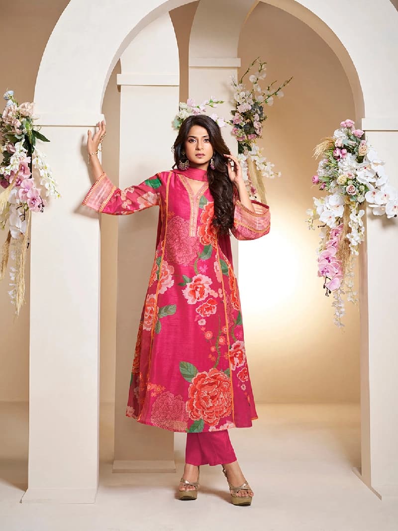 Women's Pink Festive Printed Kurta Set