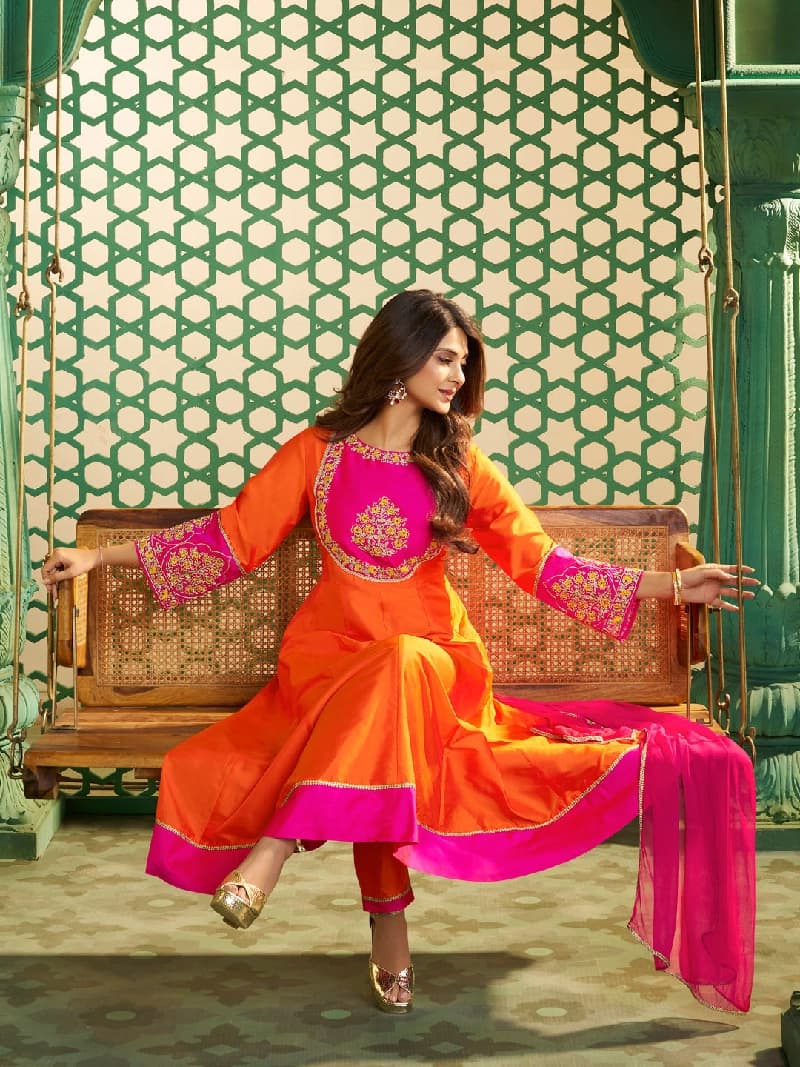 Women's Orange Festive Kurta Set