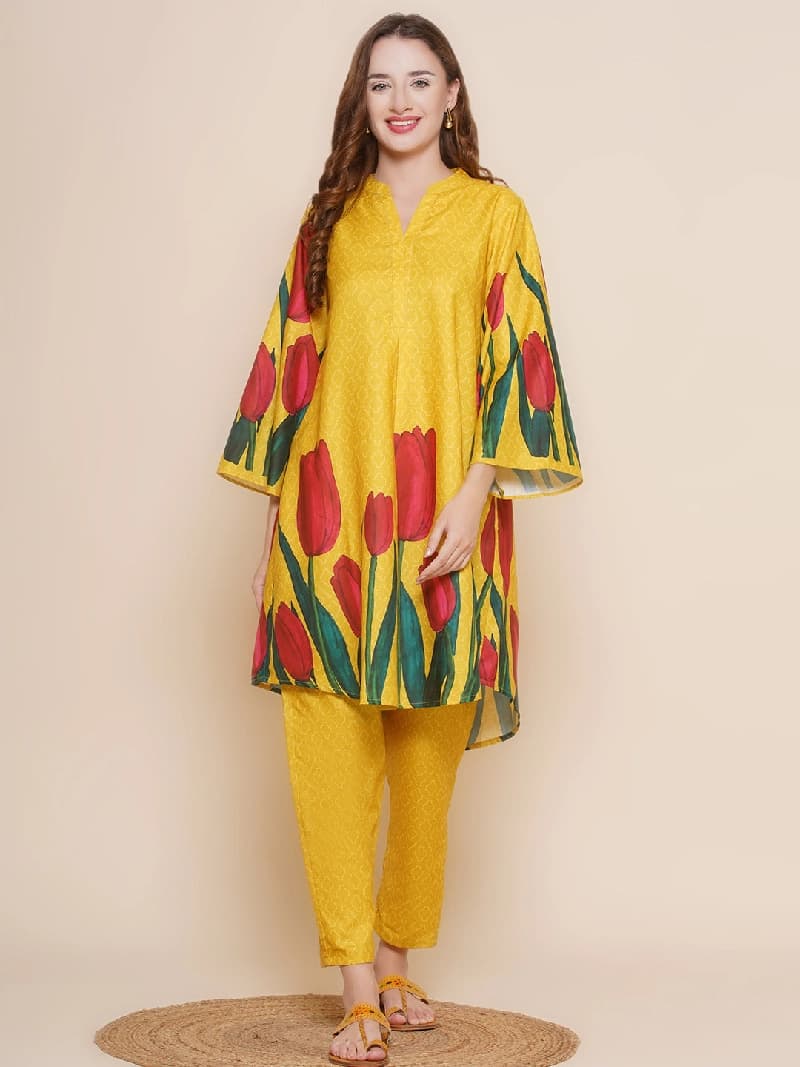 Women's Yellow Festive Printed Kurta Set