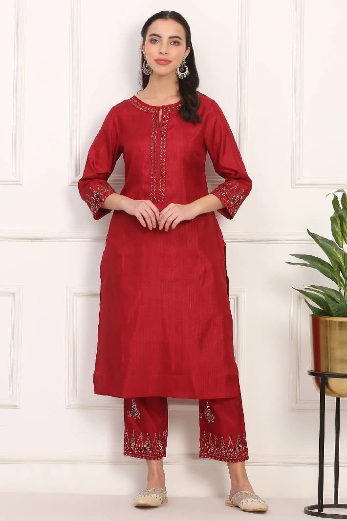 Women's Red Casual Co-ords Set