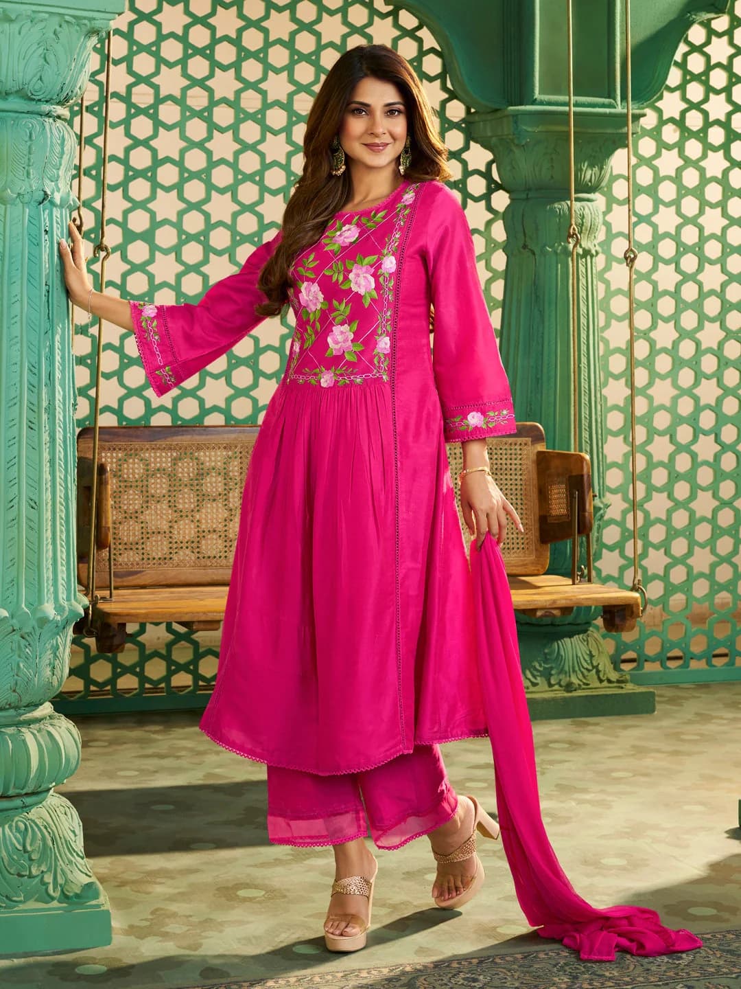 Women's Pink Festive Kurta Set