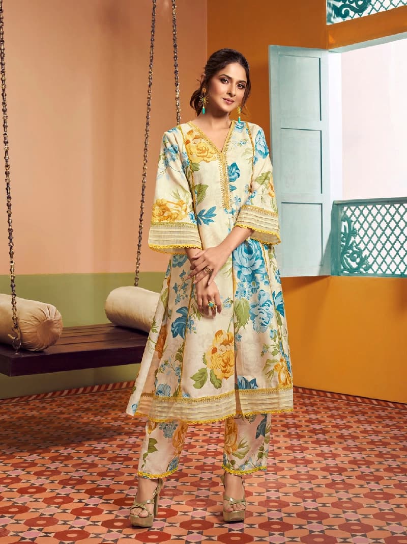 Women's Yellow Festive Printed Kurta Set