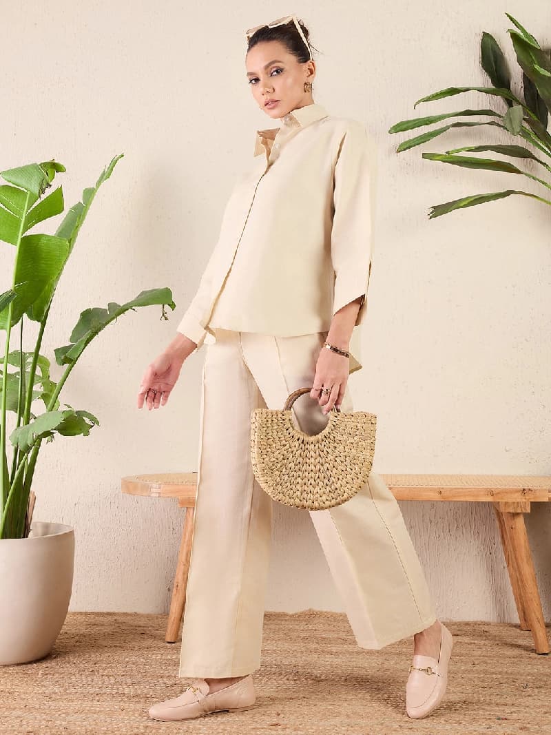 Women's Beige Casual Co-ords Set