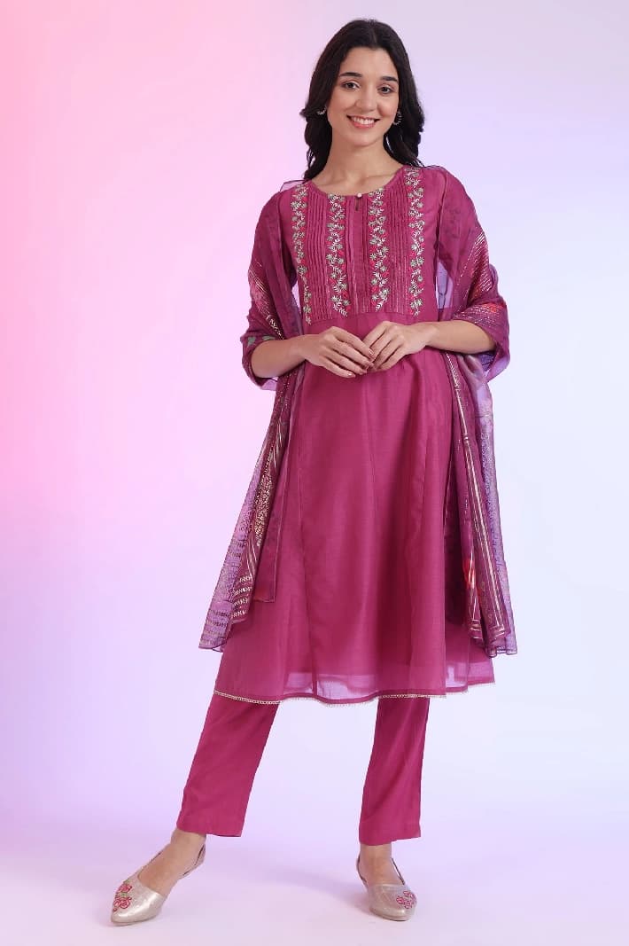Women's Pink Casual Kurta Set