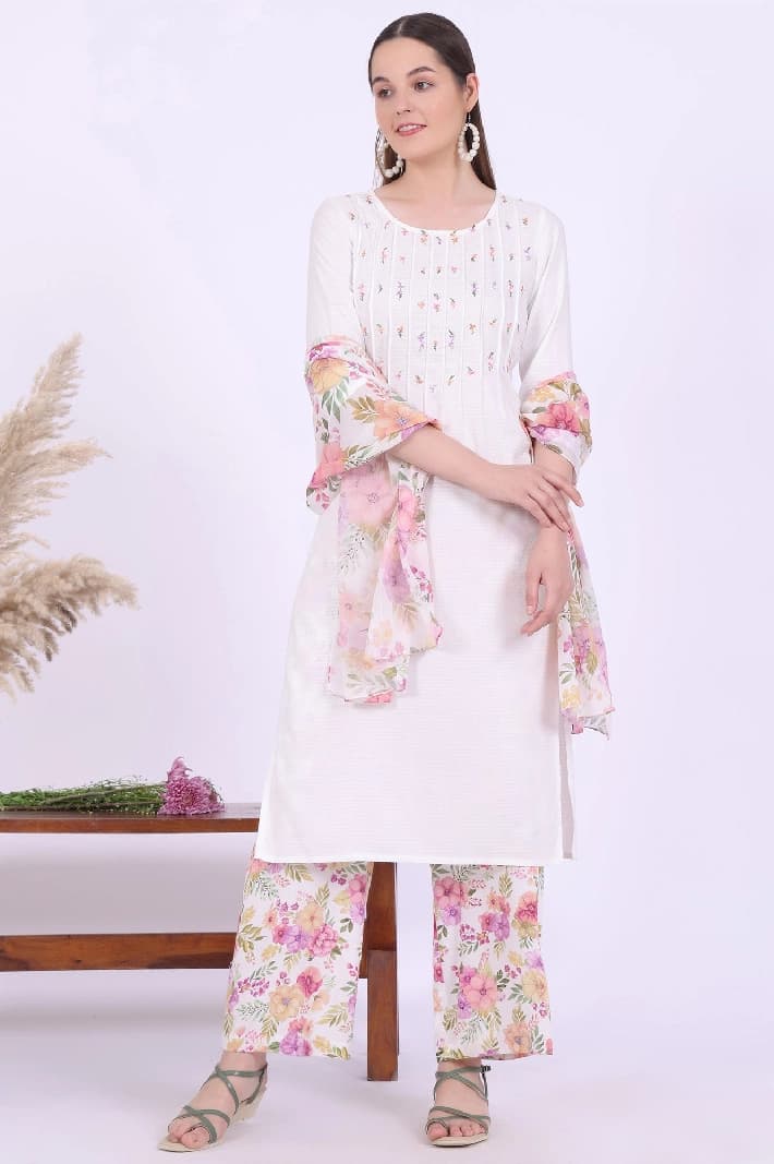 Women's White Casual Kurta Set