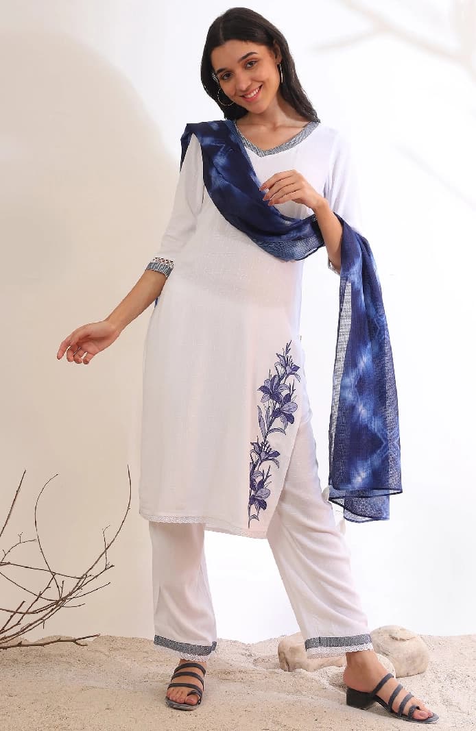 Women's White Casual Kurta Set