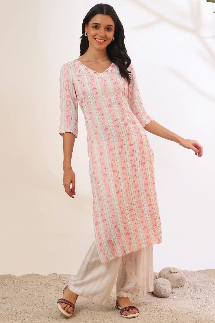 Women's Beige Festive Kurta Set