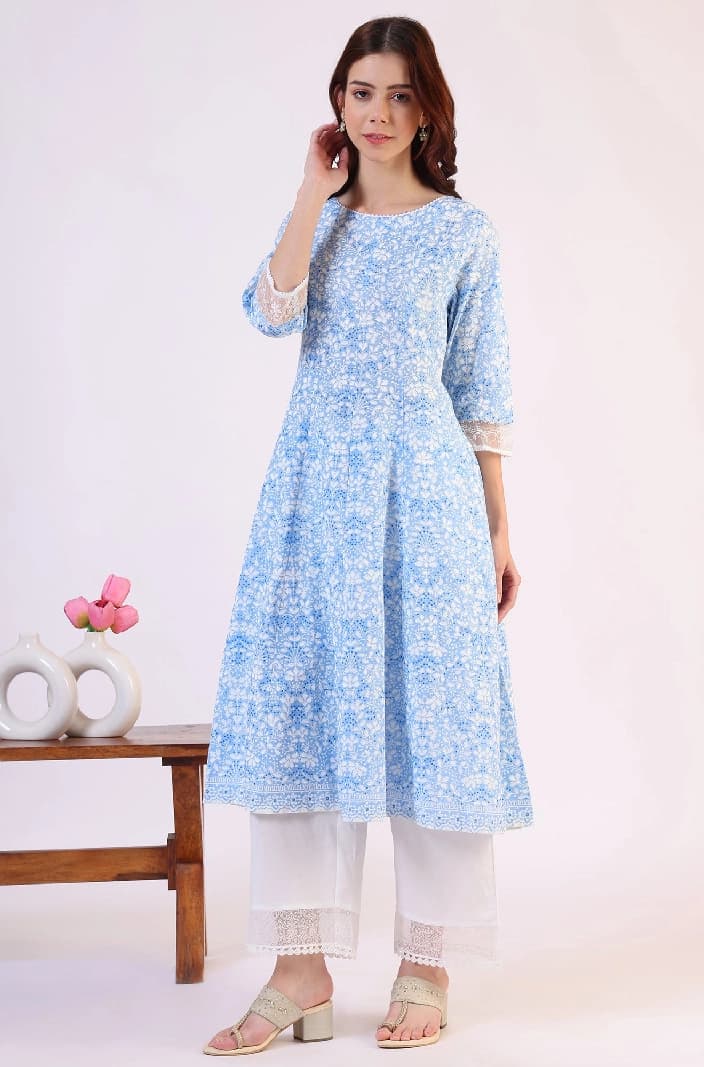 Women's Blue Casual Kurta Set