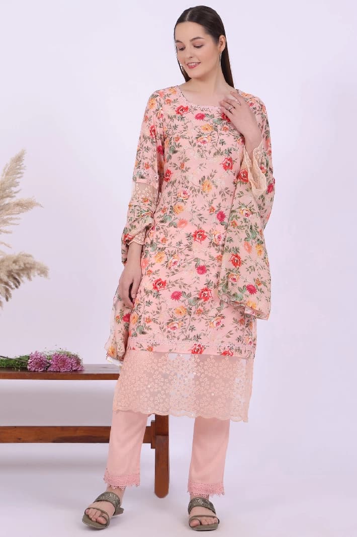 Women's Pink Casual Kurta Set