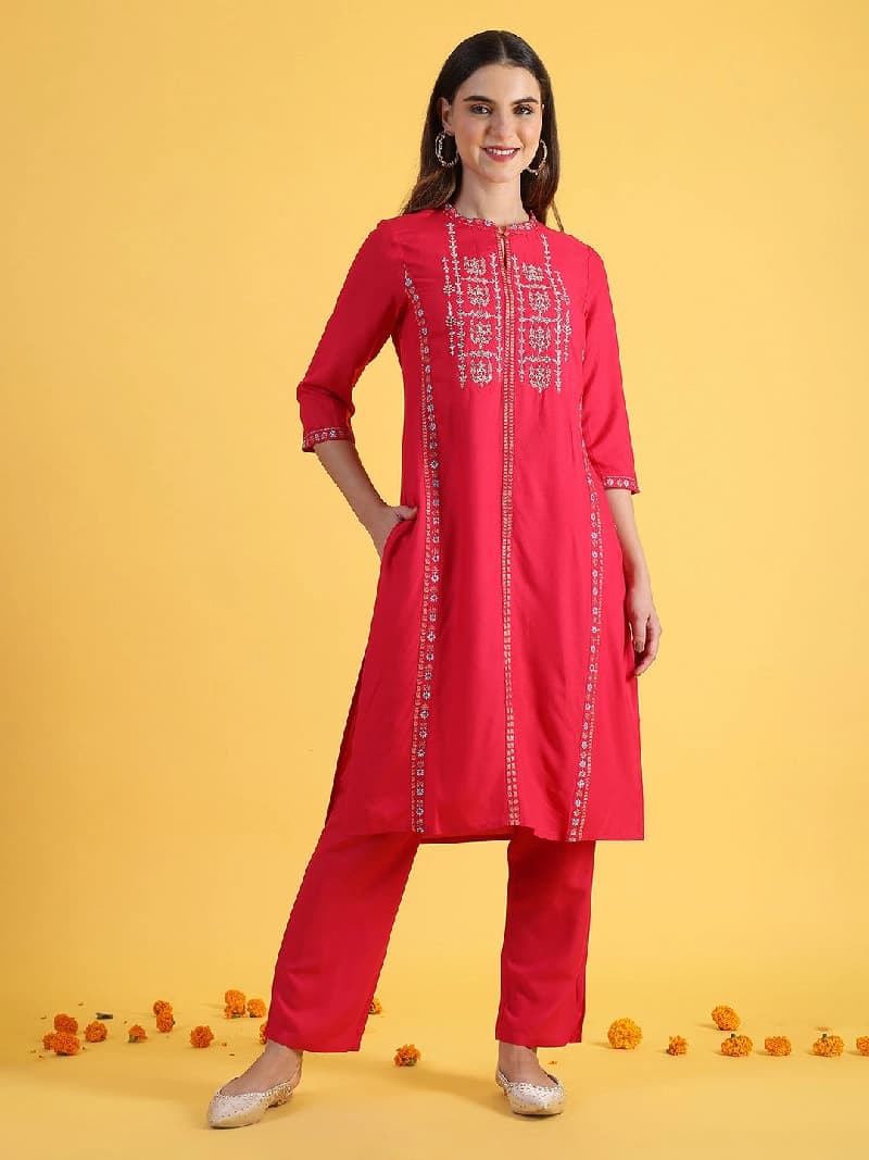 Women's Pink Festive Kurta Set