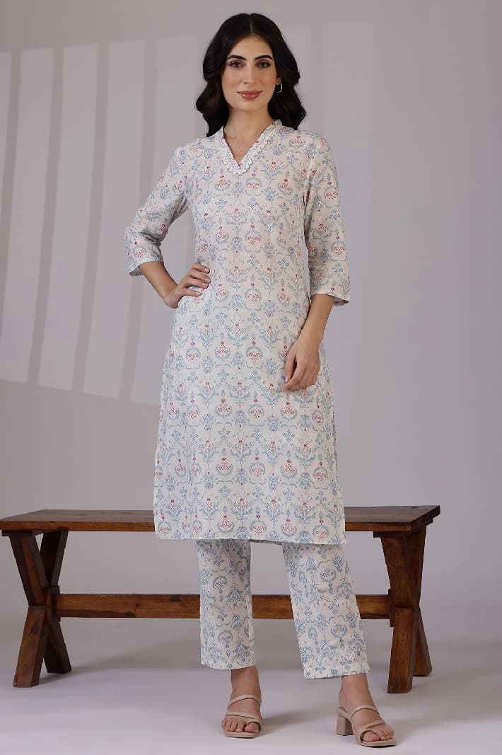 Women's White Casual Kurta Set