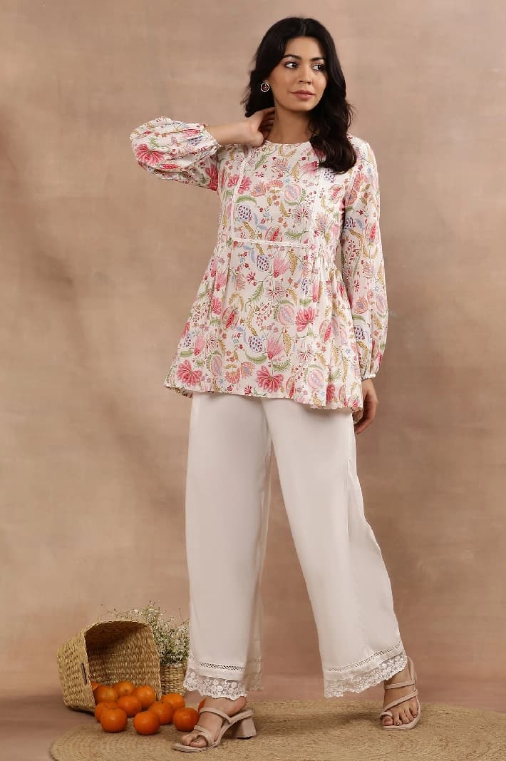 Women's Cream Casual Kurta Set