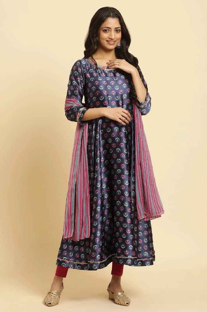Women's Blue Casual Kurta Set