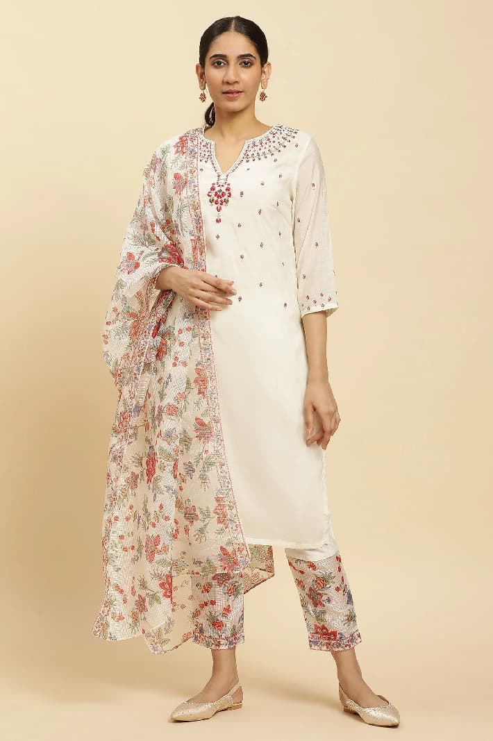 Women's White Casual Kurta Set