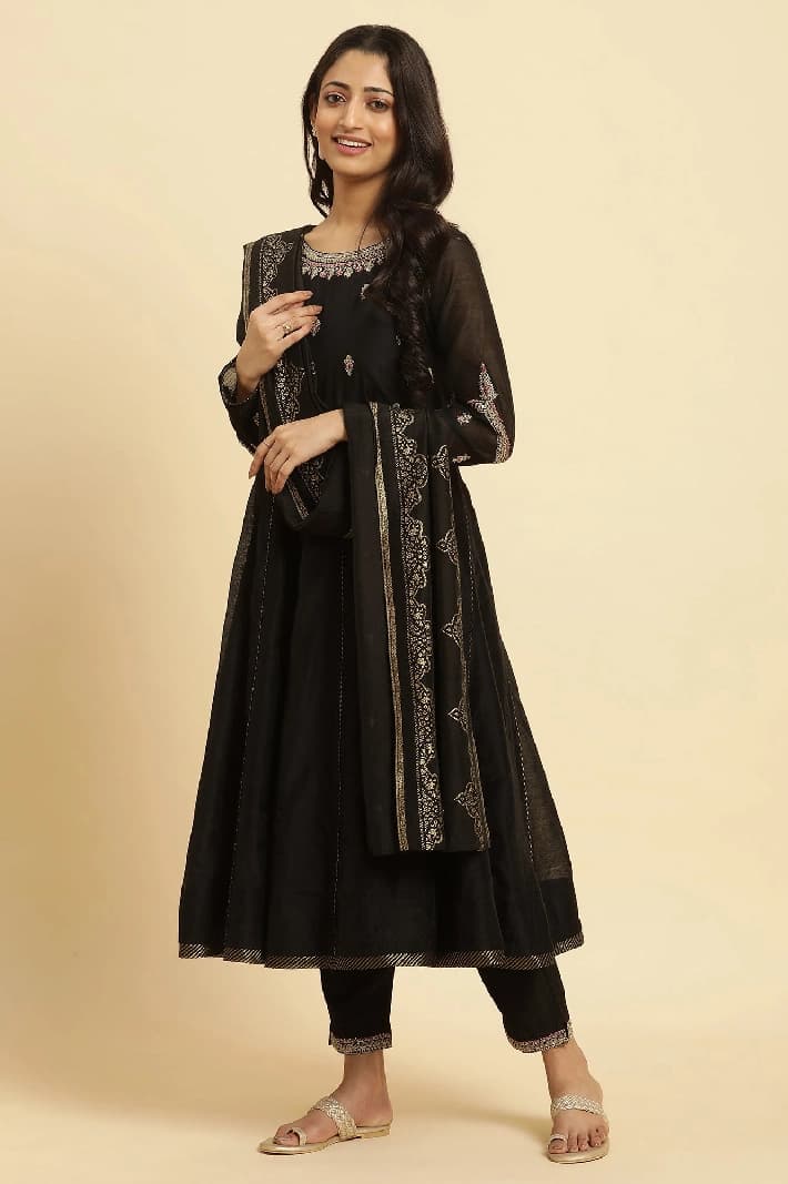 Women's Black Casual Kurta Set