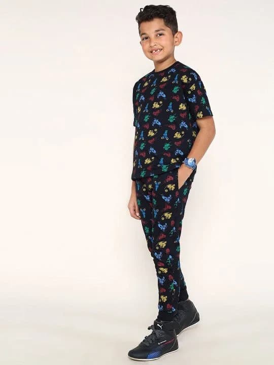 Boys Multicolor Casual Printed Regular Fit Half Sleeves Co-ord Set