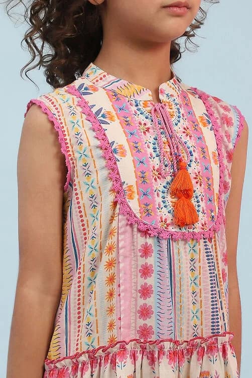 Girls Multicolor Festive Regular Fit Printed Suit Set