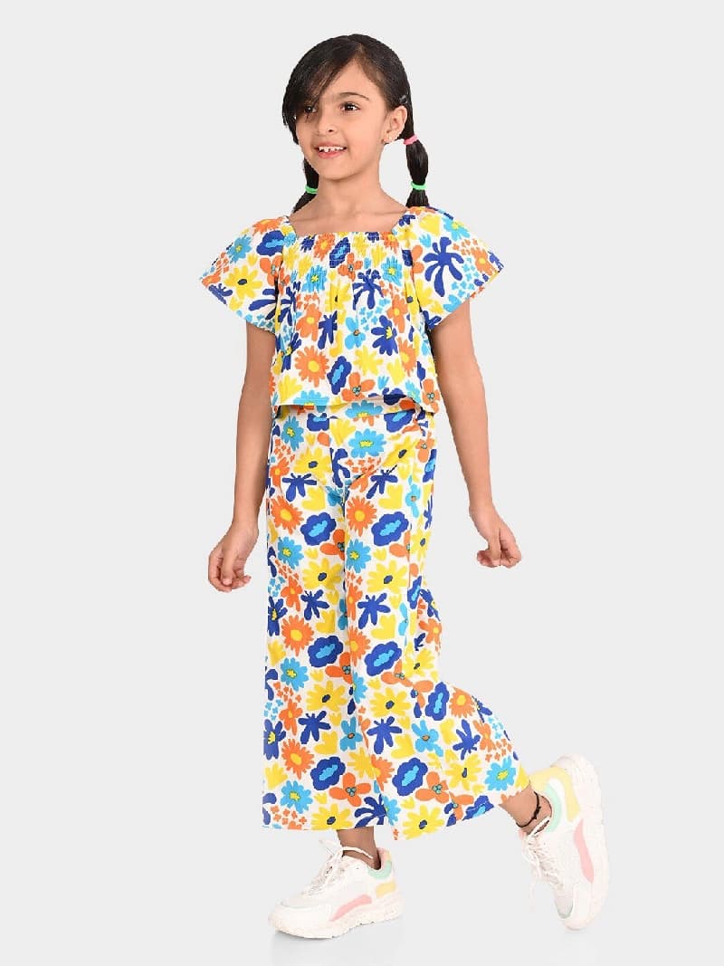 Girls Multicolor Casual Printed Regular Fit Half Sleeves Clothing Set