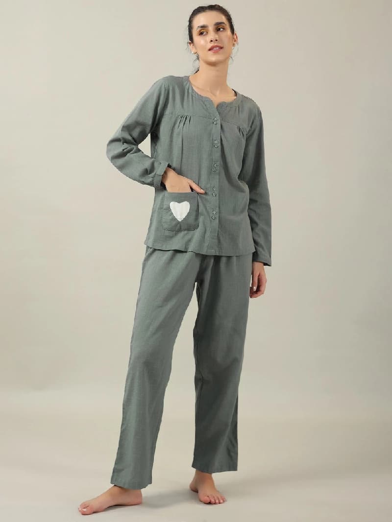 Women's Green Casual Solid Pyjama Set