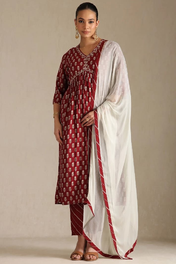 Women's Red Festive Kurta Set