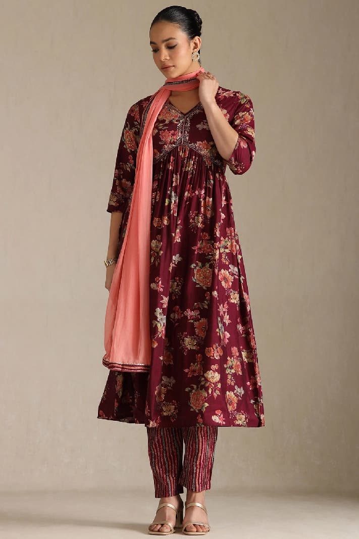 Women's Red Festive Kurta Set