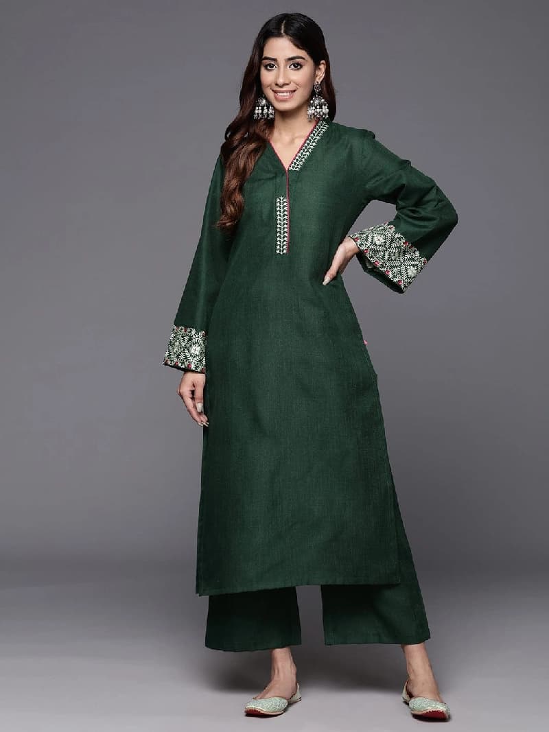 Women's Green Festive Printed Kurta Set