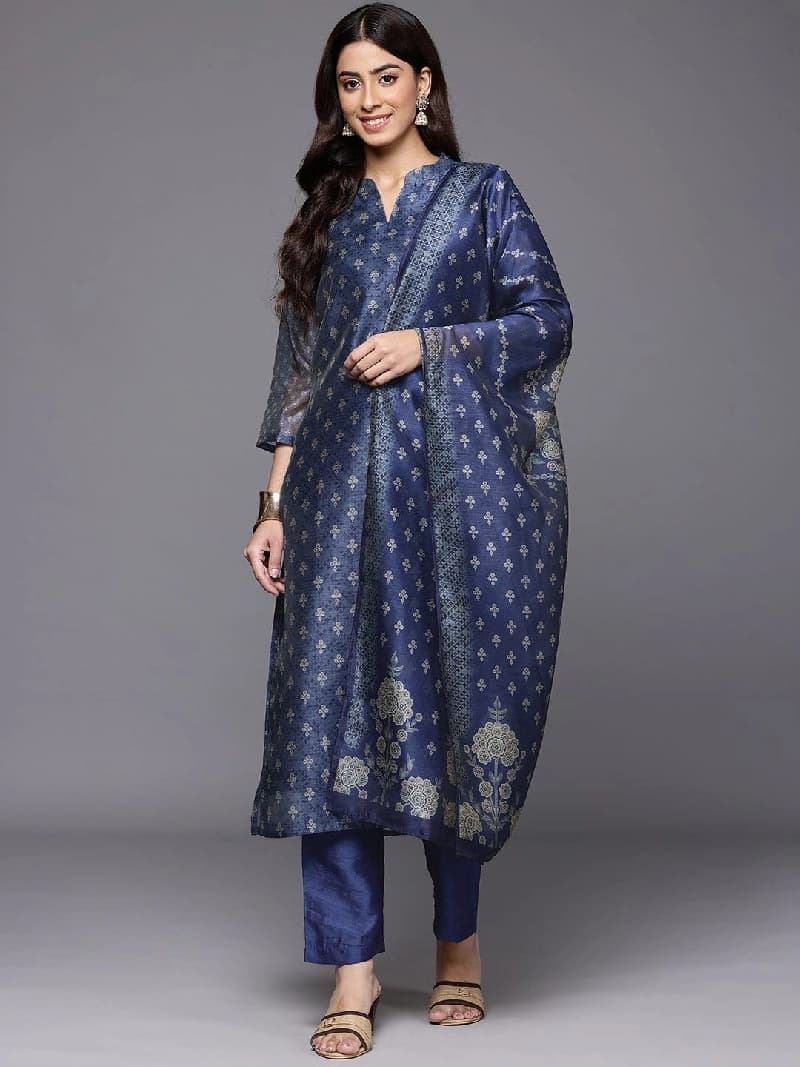 Women's Blue Festive Printed Kurta Set