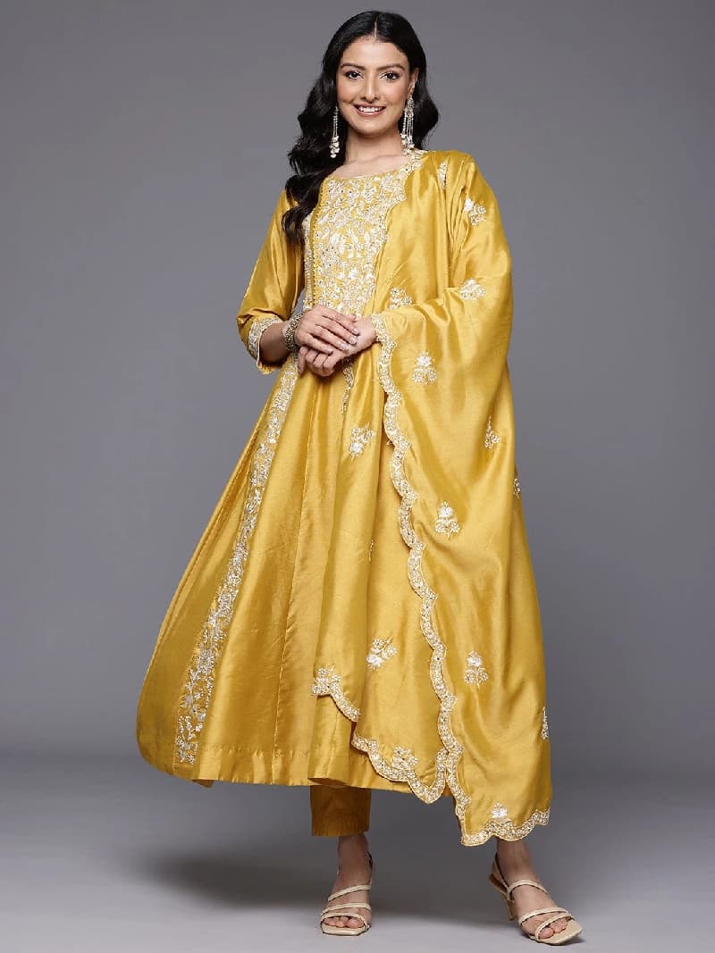 Women's Yellow Festive Printed Kurta Set