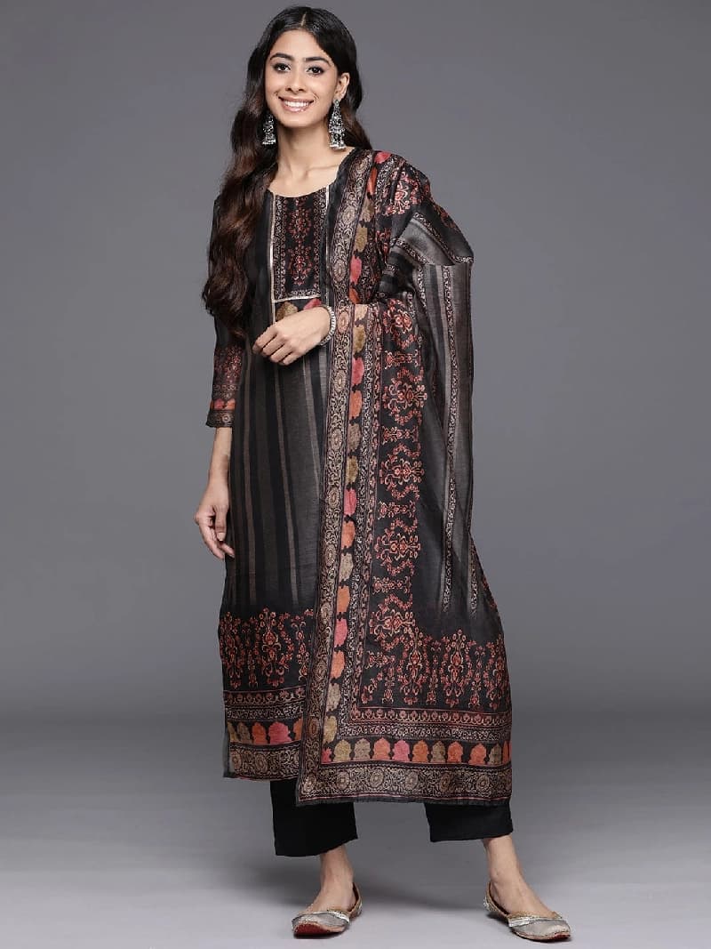 Women's Black Festive Printed Kurta Set