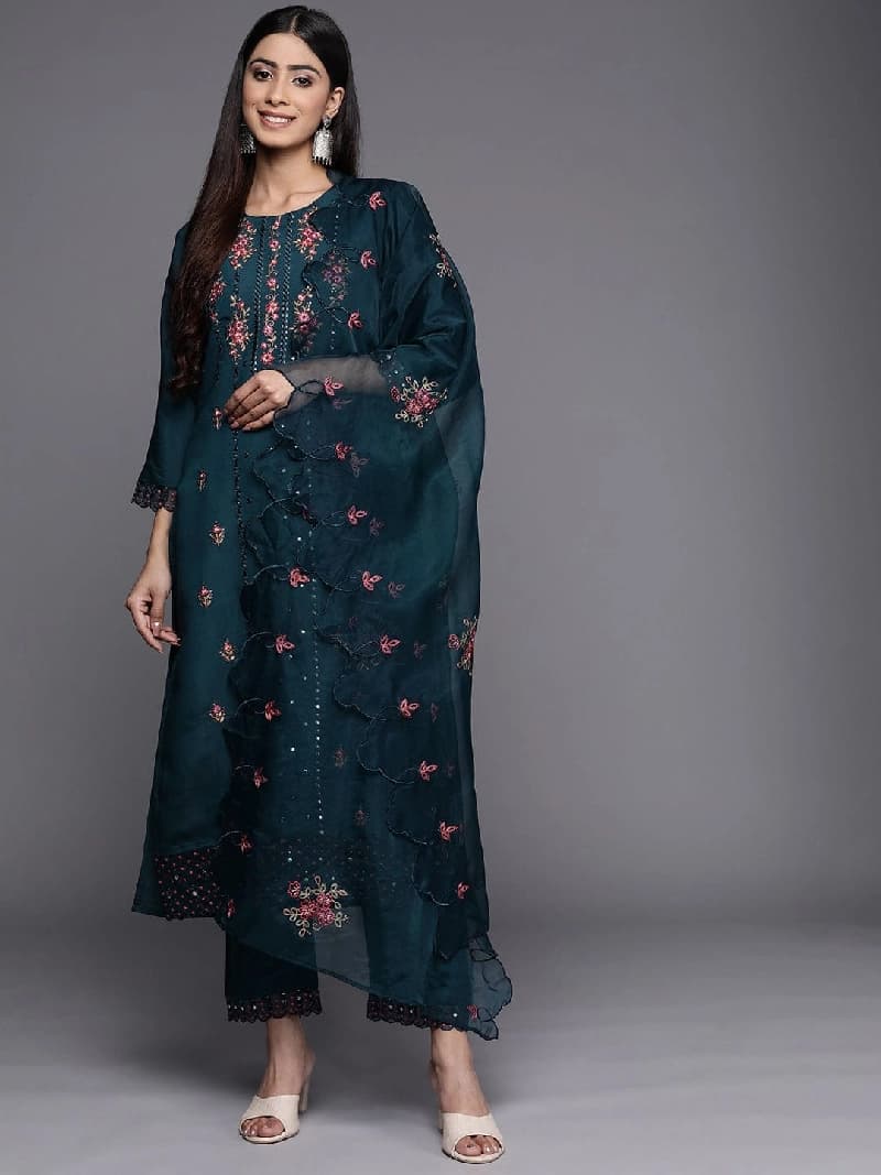 Women's Blue Festive Printed Kurta Set