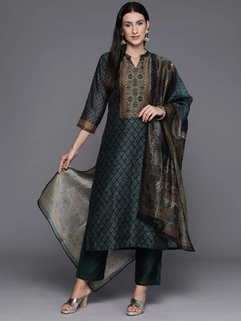 Women's Black Festive Printed Kurta Set