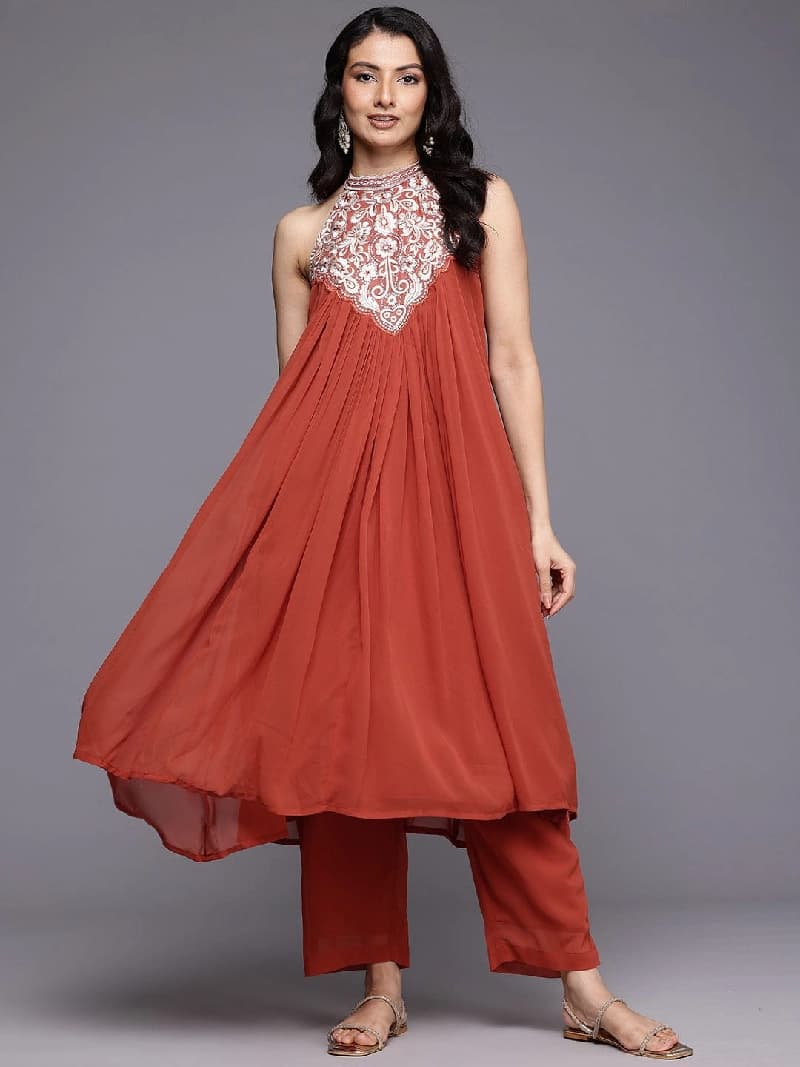 Women's Brown Festive Printed Kurta Set