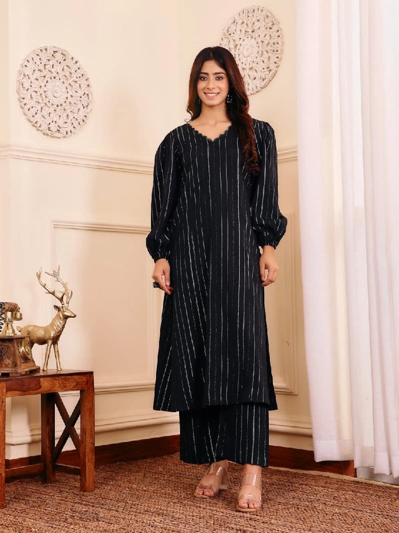 Women's Black Festive Printed Kurta Set